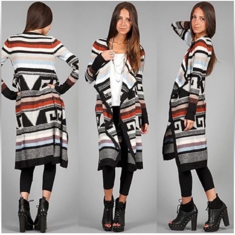 Free People Boho Tribal Rolla Coaster Open Cardigan Sweater